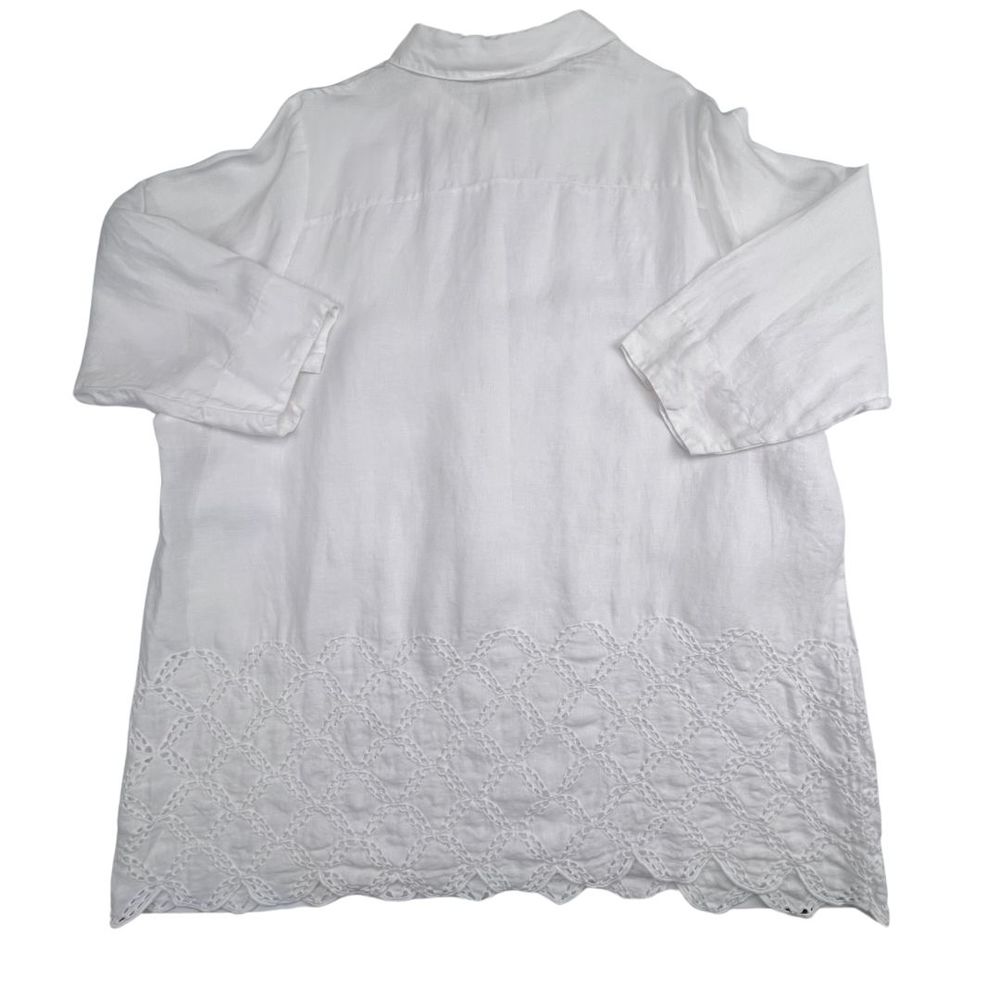 Lands End Blouse Womens 24 White Linen Boho Relaxed Eyelet Lace Scalloped Tunic - Picture 6 of 9